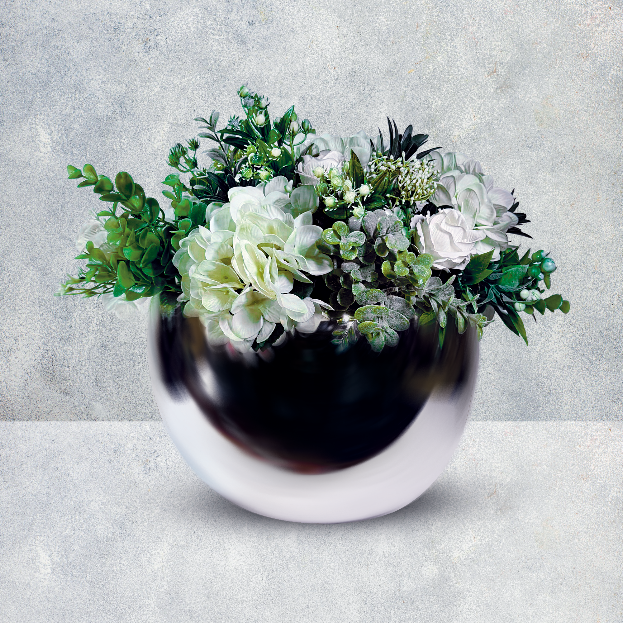 Centro de Mesa "Hydrangea Silver Elegance" – Arreglo Floral de Lujo