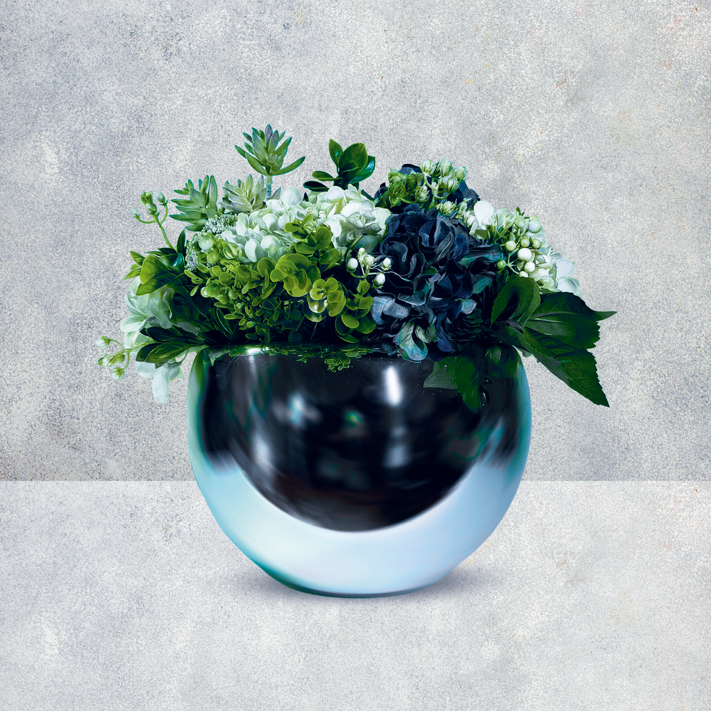 Centro de Mesa "Hydrangea Blue Elegance" – Arreglo Floral de Lujo