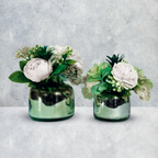 Set de Arreglos Florales Minimalistas – Dúo de Hidrangeas en Base Espejo